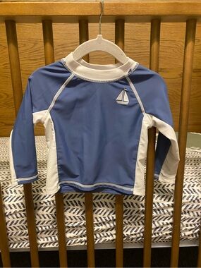 Sperry Top + Trunks - Blue and White Long-Sleeve Kids Rashguard with Sailboat